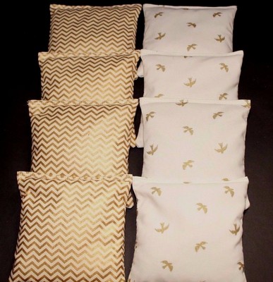 WEDDING GOLD CHEVRON AND GOLD DOVES 8 ACA Regulation Cornhole Bean Bags 