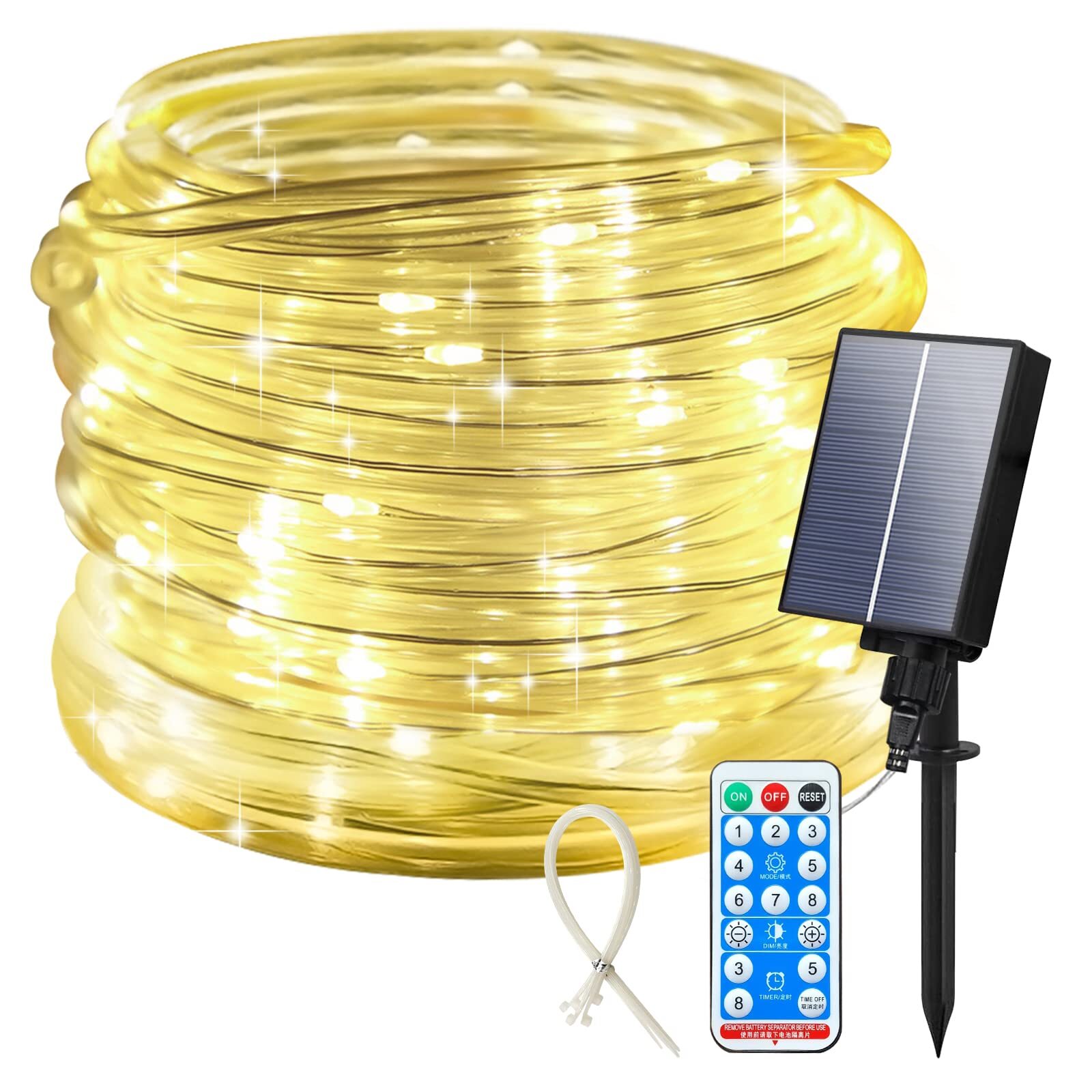 Solar Rope Lights Outdoor, 66FT 200LED Christmas Fairy Lights with Remote, IP...