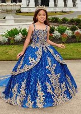 Blue Mini Quinceanera Dresses Ball Gown Sequins Appliques Flower Girl Dresses