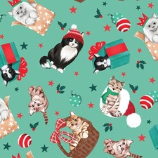 Feline Drive Fabric SANTA PAWS Purrfect Package Green - Fat Quarter 18"x22" FQ