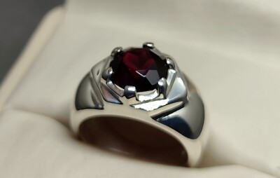 Natural Blood Red Egyptian Garnet Sterling Silver 925 Handmade Mens Prongs Ring