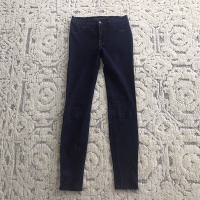 Navy Super Skinny Lambskin Suede Pants 