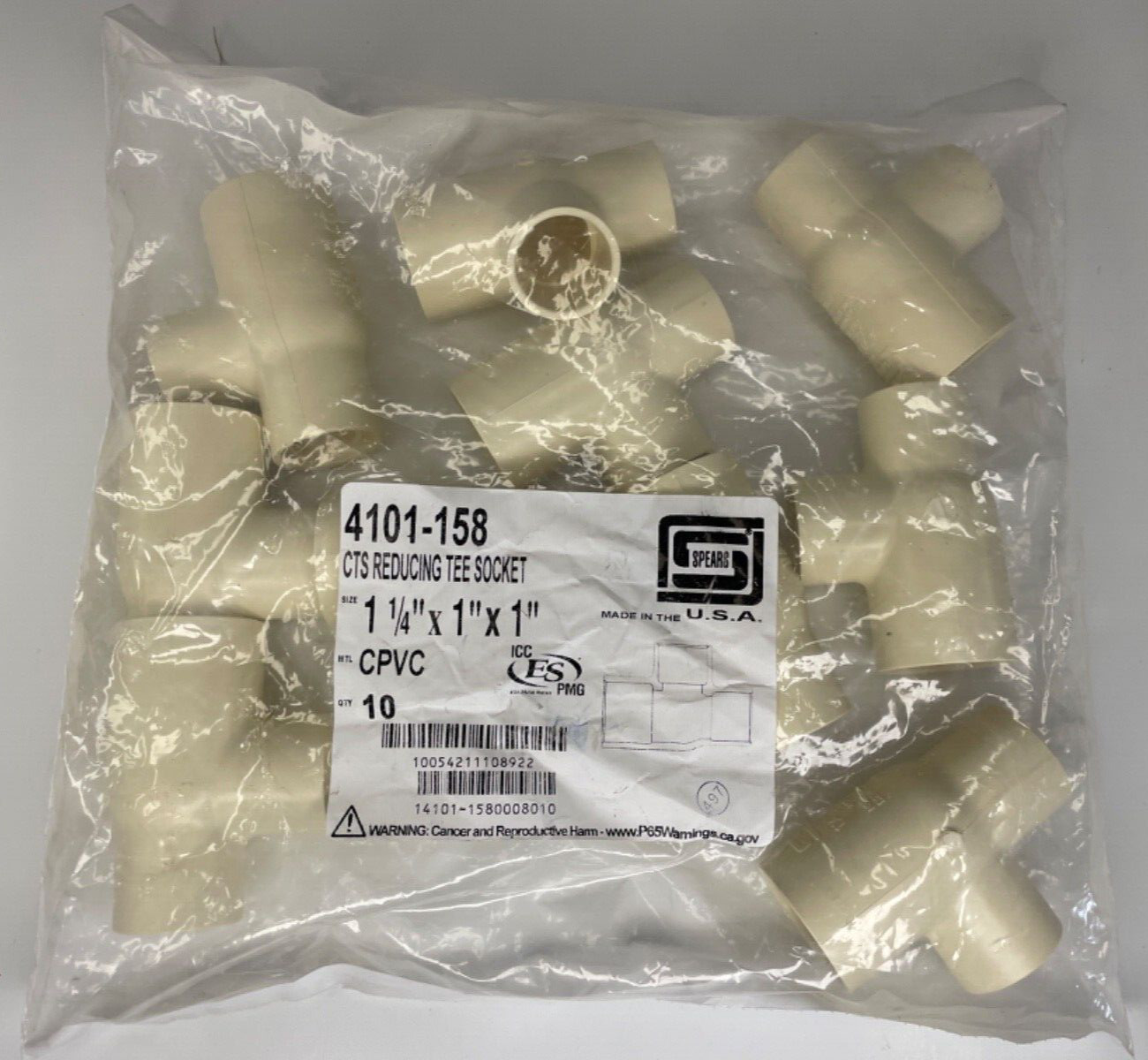 Spears 1-1/4" x 1" x 1" Reducing Tee Socket, CPVC, Socket 4101-158 (10 Pack)
