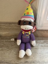 TY Happy Birthday SOCK MONKEY Beanie Baby MINT with MINT TAGS