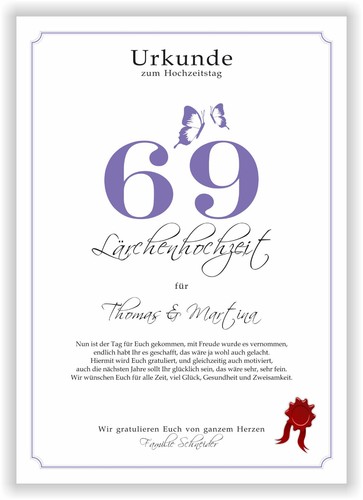 Hochzeitstag Geschenk Urkunde 1-80 Hochzeitstag Ehejubiläum wählbar - Bild 484 von 567