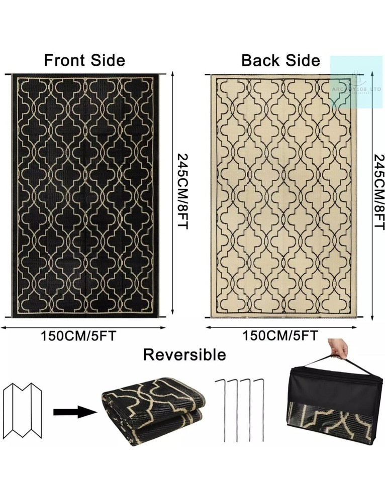 Outdoor Waterproof Reversible Rug 150x245cm Large Lightweight Mat for