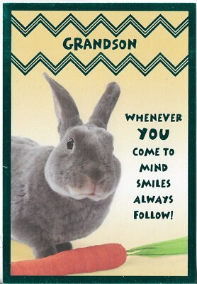 New Happy Easter Card 4.5x7 Blue Foil GRANDSON Whenever U Come to Mind Smiles