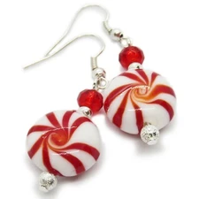 Cute Christmas Candy Lampwork Bead Earrings By SoniaMcD