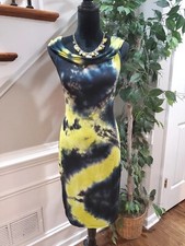 Fashion Nova Women's Black & Yellow Cowl Neck Sleeveless Knee Length Dress 1XL