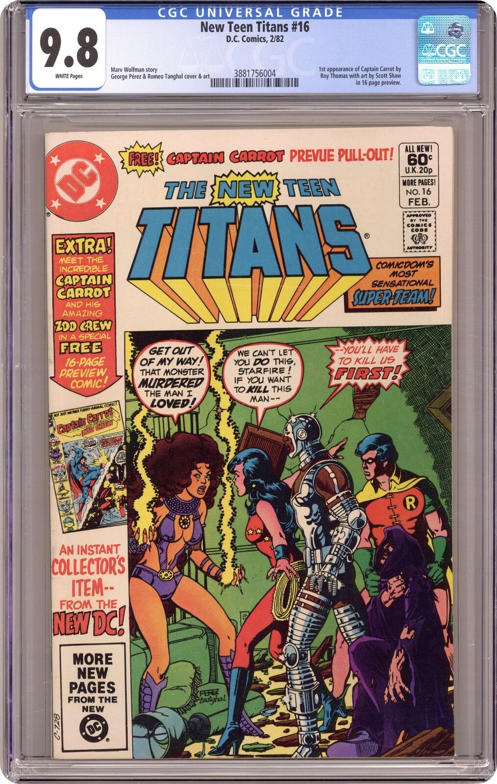 New Teen Titans #16 CGC 9.8 1982 3881756004 1st app. Captain Carrot