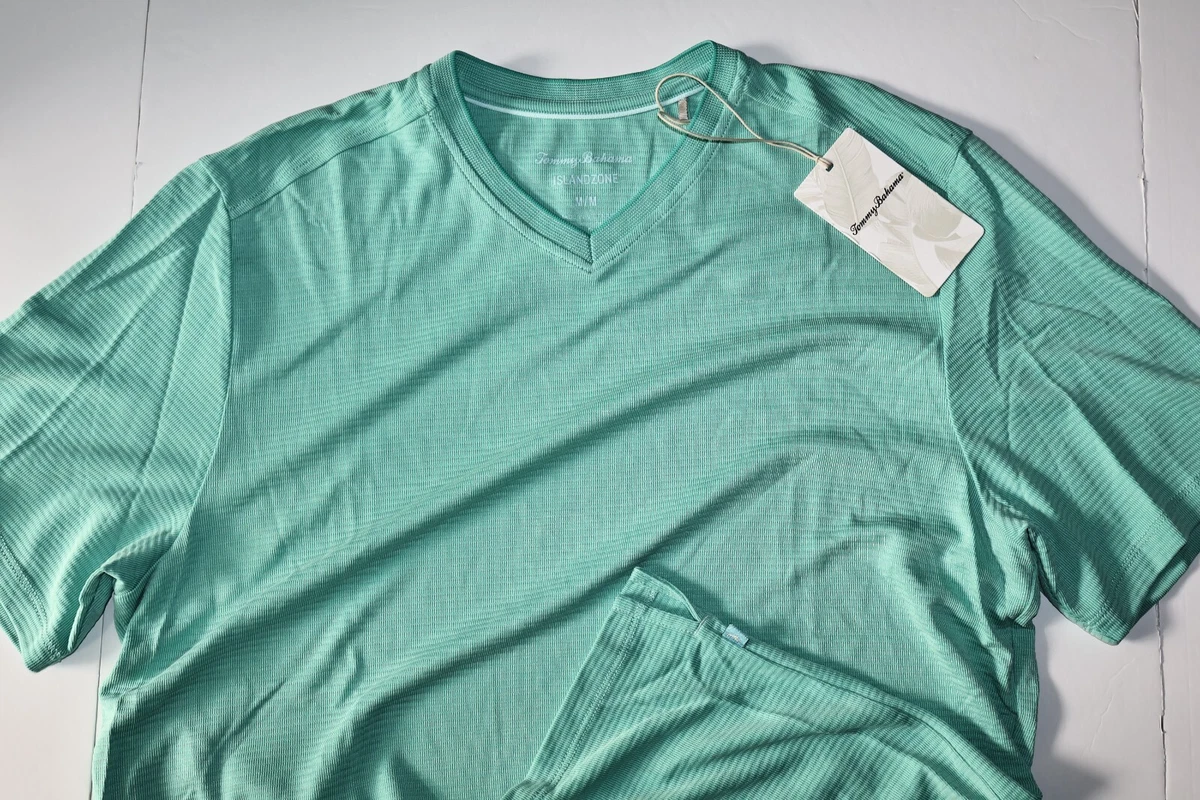 Tommy Bahama T Tee Shirt Coastal Crest V Neck Performance Aqua