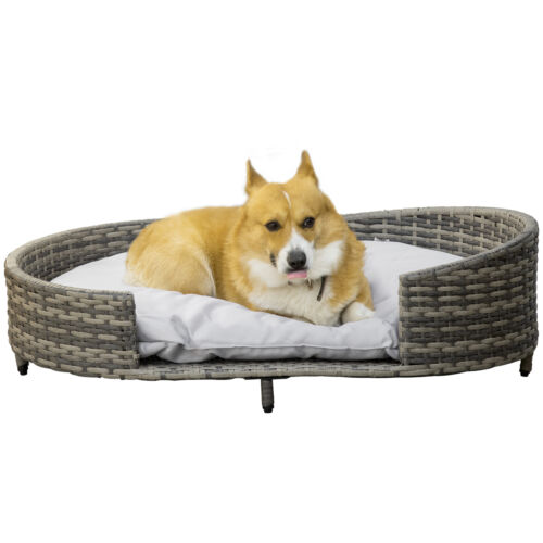 PawHut Wicker Dog Sofa Bed w/ Soft Water-resistant Cushion for Large Dogs - 第 1/11 張圖片