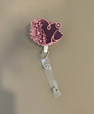 NEW Pink Floral Stethoscope Heart Retractable Badge Reel ID Healthcare Nurse