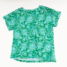 Talbots T Shirt Womens LP Green Blue Cotton F...