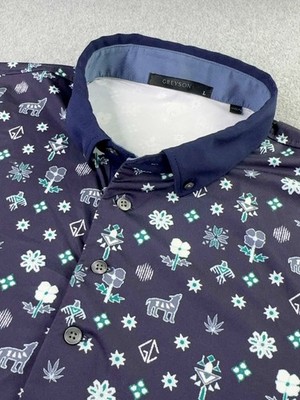 Greyson Polo Shirt Men's Size Large Print Performance Golf Wolf Southwest AOP