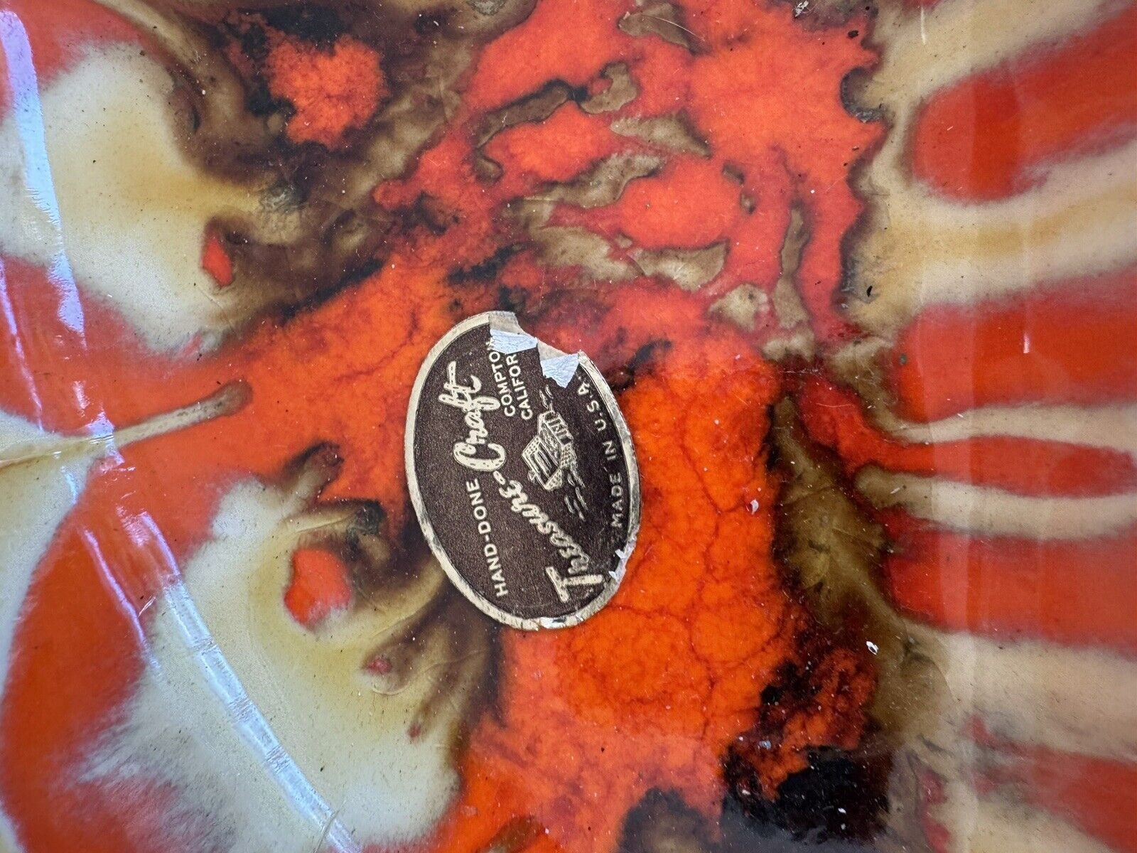 Fish Platter Vintage MCM Treasure Craft Large Sectioned Orange Brown Yellow EUC