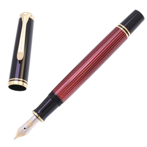 Pelikan Souveran M600 Red Stripe 14C Fountain Pen F Nib USED