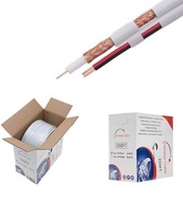 Bulk Siamese RG59/U Cable, 20AWG  18/2AWG, 95 Shielding, CCTV Video Wire 250ft