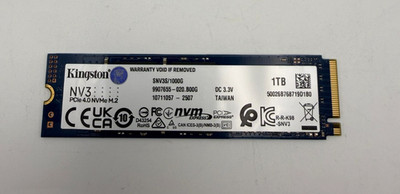 Kingston 2280mm NV3 1TB PCIe 4.0 x4 NVMe SSD SNV3S/1000G