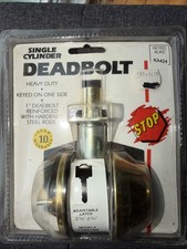 Deadbolt 1 Cylinder Heavy Polished Brass Keyed Alike 2-3/4 To 2-3/8 Adjustable