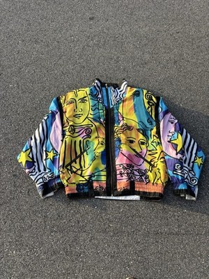 Vintage Gallery Sport Jacket Women Medium Full Zip Colorful All Over Print