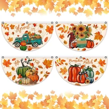 4 Pack Hello Fall Fan Flag Pumpkin Patch Bunting Welcome Fall Harvest Time Half