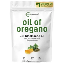 Oil of Oregano Softgels, 300 Count | 2 in 1 Formulated with Black Seed Oil | ...
