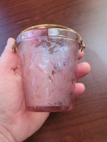 Scarce Lavender Pink Fostoria Carnival Glass Broacaded Acorns Sugar Pail