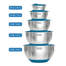 10-Pc Stainless Steel Mixing Bowl Set w/ Lids Non-Slip Base Nesting Prep Bowls