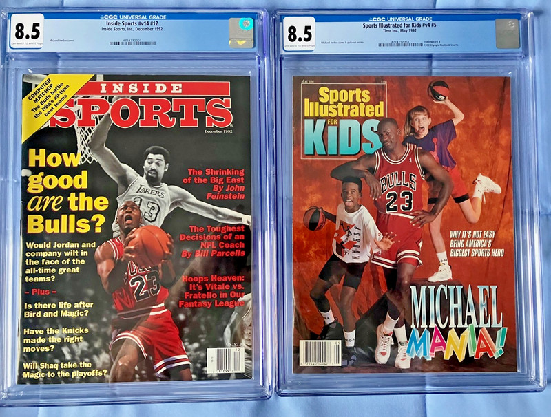 2-MICHAEL JORDAN CGC 8.5 MAGS. / INSIDE SPORTS. DEC.-92 / S.I. FOR KIDS- MAY-92