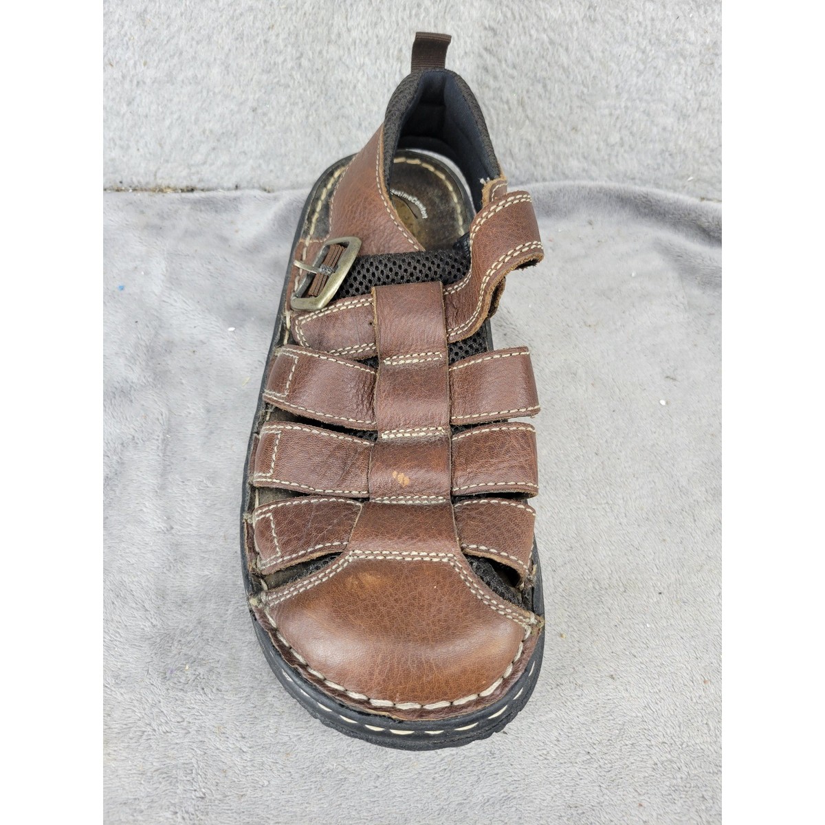 Thom McAn Mens Brown Leather Fisherman Sandals Buckle Strap  display picture 3