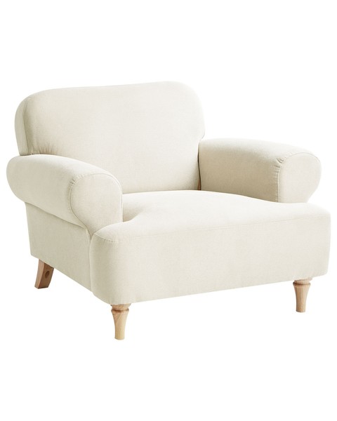 Sessel Stoff Hellbeige Mit Armlehnen Helle Holzbeine Gedrechselt Retro Kiberg-image