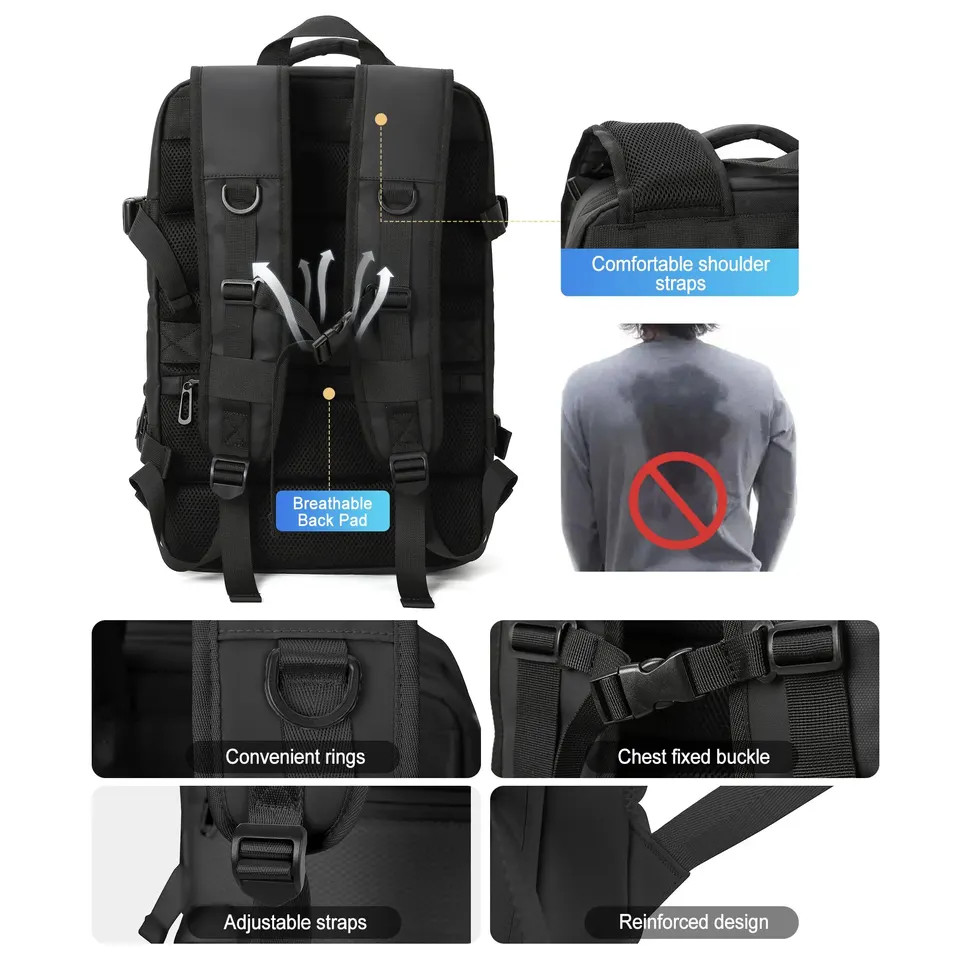 Expandable Laptop Backpack Waterproof Business Travel Bag Large Capacity 40L image 5