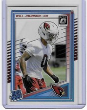 Arizona Cardinals WILL JOHNSON 2025 Donruss Optic RATED ROOKIE Football Card. rookie card picture