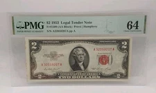 1953 $2 Legal Tender United States Note Fr. #1509 PMG Choice Unciruclated 64