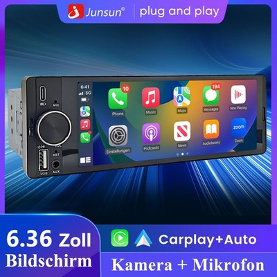 1DIN Autoradio Bluetooth WirelessApple Carplay Android Auto Mit 6.36'' Bildschirm