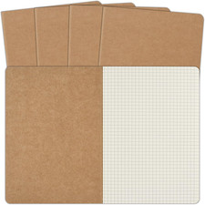 5 Pack A5 Kraft Notebooks Graph Paper Journals 8.15x5.5" 60 Pages School Office