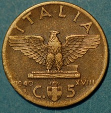 1940 Italy 5 Centesimi Vittorio Emanuele III KM# 73a
