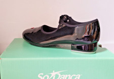 So Danca Black Leather Tap Shoes Child Size 2 - Buckle Strap T-Strap