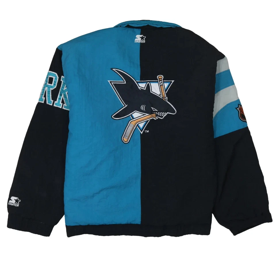Chaqueta cortavientos Starter negra verde azulado para hombre XLarge San Jose Sharks bordada Foto 2 de 4