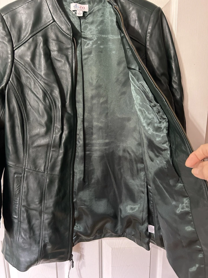 Jaqueta blazer feminina de couro genuíno verde floresta grande denim+empresa D & Co - Imagem 2 de 4