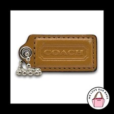 COACH HANG TAG Bag Charm Keychain Fob Honey Brown Leather Nickel 2" Medium