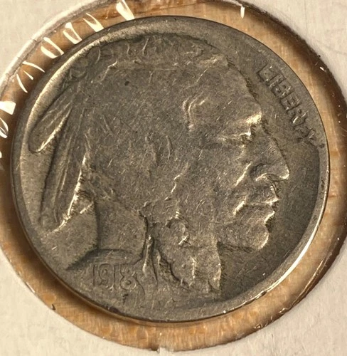 1918 Buffalo Nickel US Coin - Philadelphia Mint 5C - Fine