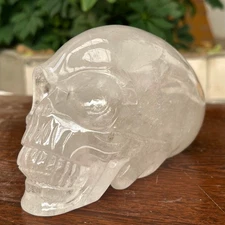 3.41LB top Natural clear quartz energy Alien skull hand carved crystal reiki