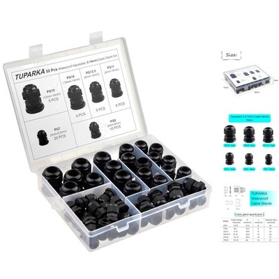 Comprehensive 50-Piece Cable Gland Set - Waterproof Connectors for 3-16mm Cables