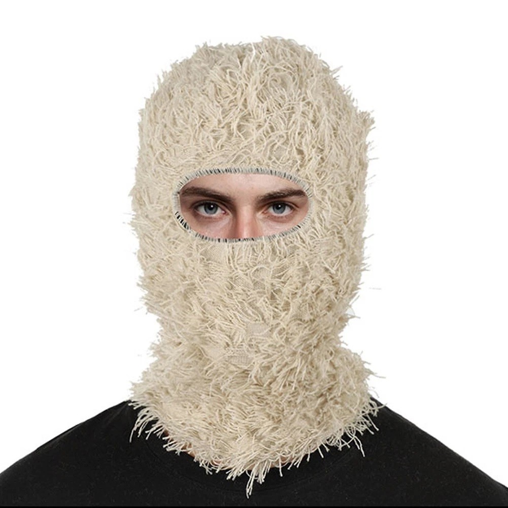 Distressed Ski Mask Balaclava Shiesty Fluffy Knitted Warm Winter