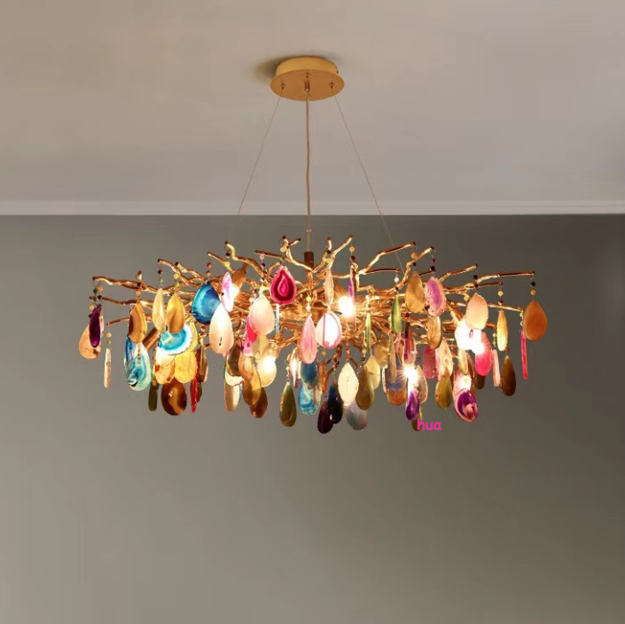 Luxury Natural Agate Hanging Lighting Lamp Tree Branch Chandelier Pendant Light