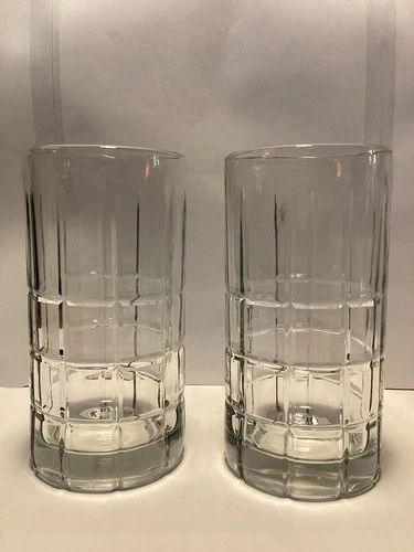 Pair Of Two (2) Vintage Anchor Hocking ‘Tartan’ Pattern  Heavy Glass Tumbler USA