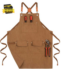 Canvas Chef Aprons for Men Woman with Pockets, Cotton Cross Back Adjustable Heav