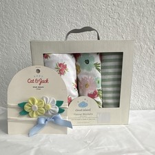 Cloud Island Floral Fields Flannel Blanket Set 3Pk Cotton 30"x30" free head wrap